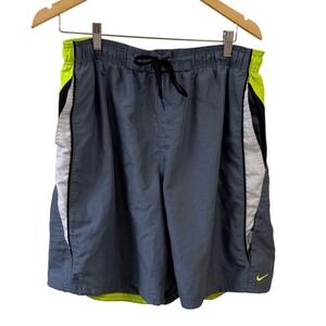 Nike Mens Board Shorts/Swim Size 2XL Gray With Neon Yellow Trim Mesh Lning